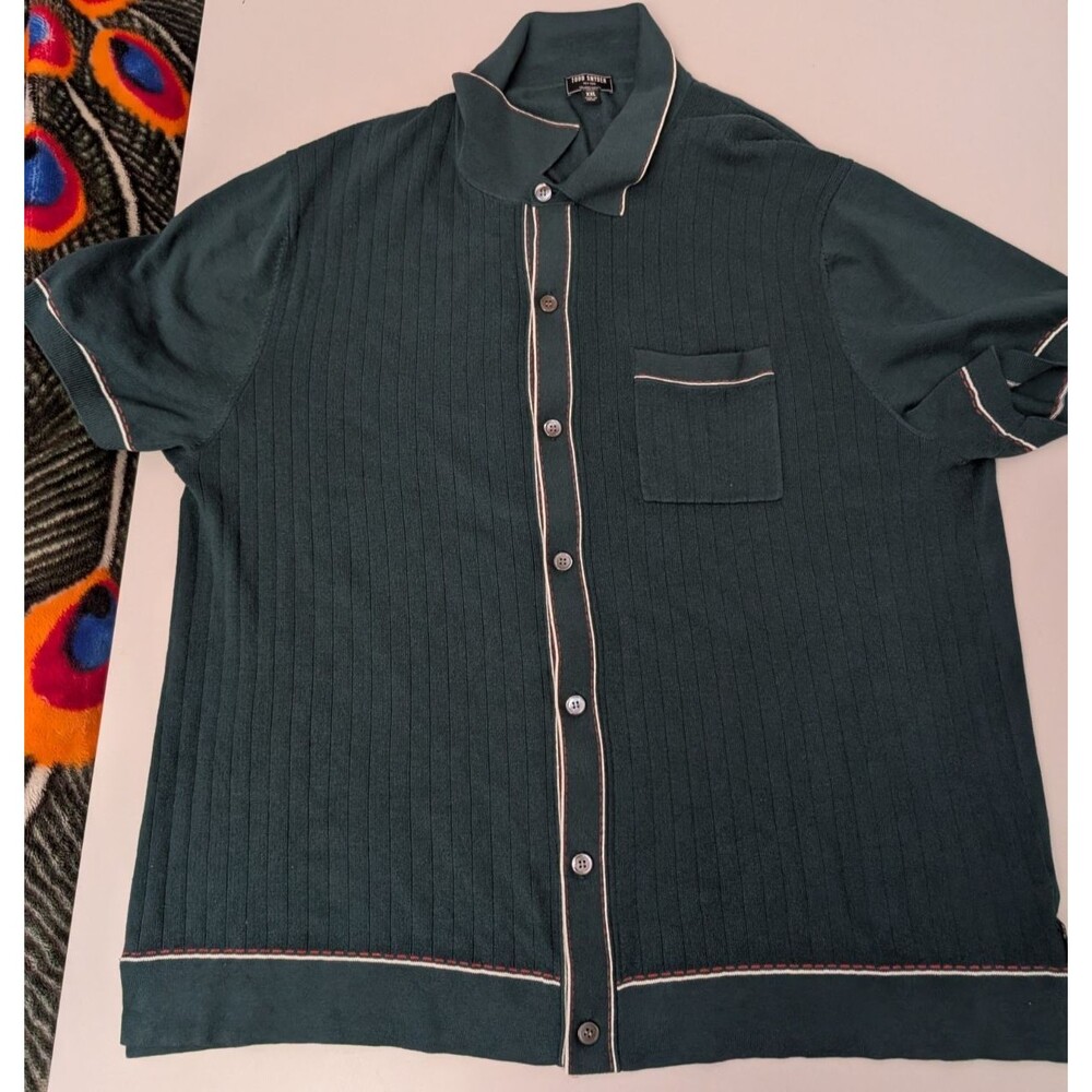 Todd Snyder Silk Cotton Ribbed Full Placket Sweater Polo Green Men's XXL 2XL